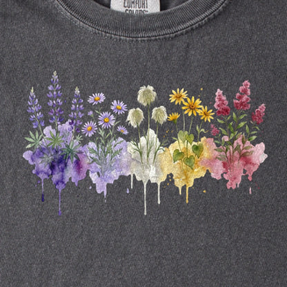 Watercolor North Cascades Wildflowers Kids Cotton T-Shirt