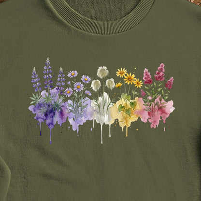 Watercolor North Cascades Wildflowers Crewneck Sweatshirt
