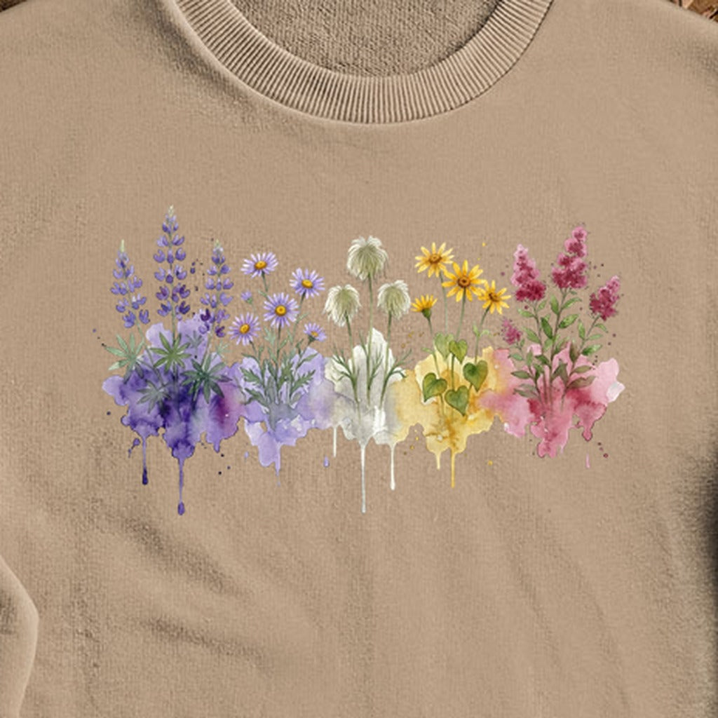 Watercolor North Cascades Wildflowers Crewneck Sweatshirt