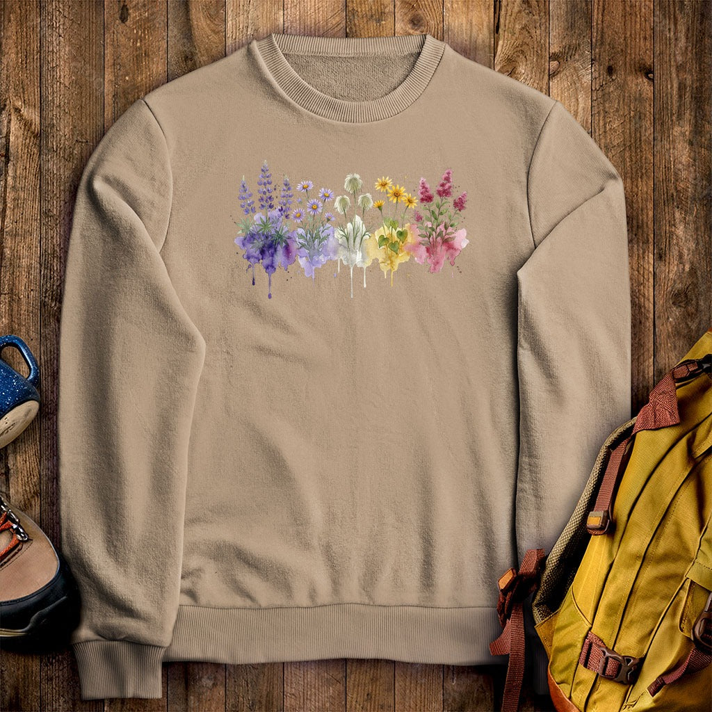 Watercolor North Cascades Wildflowers Crewneck Sweatshirt
