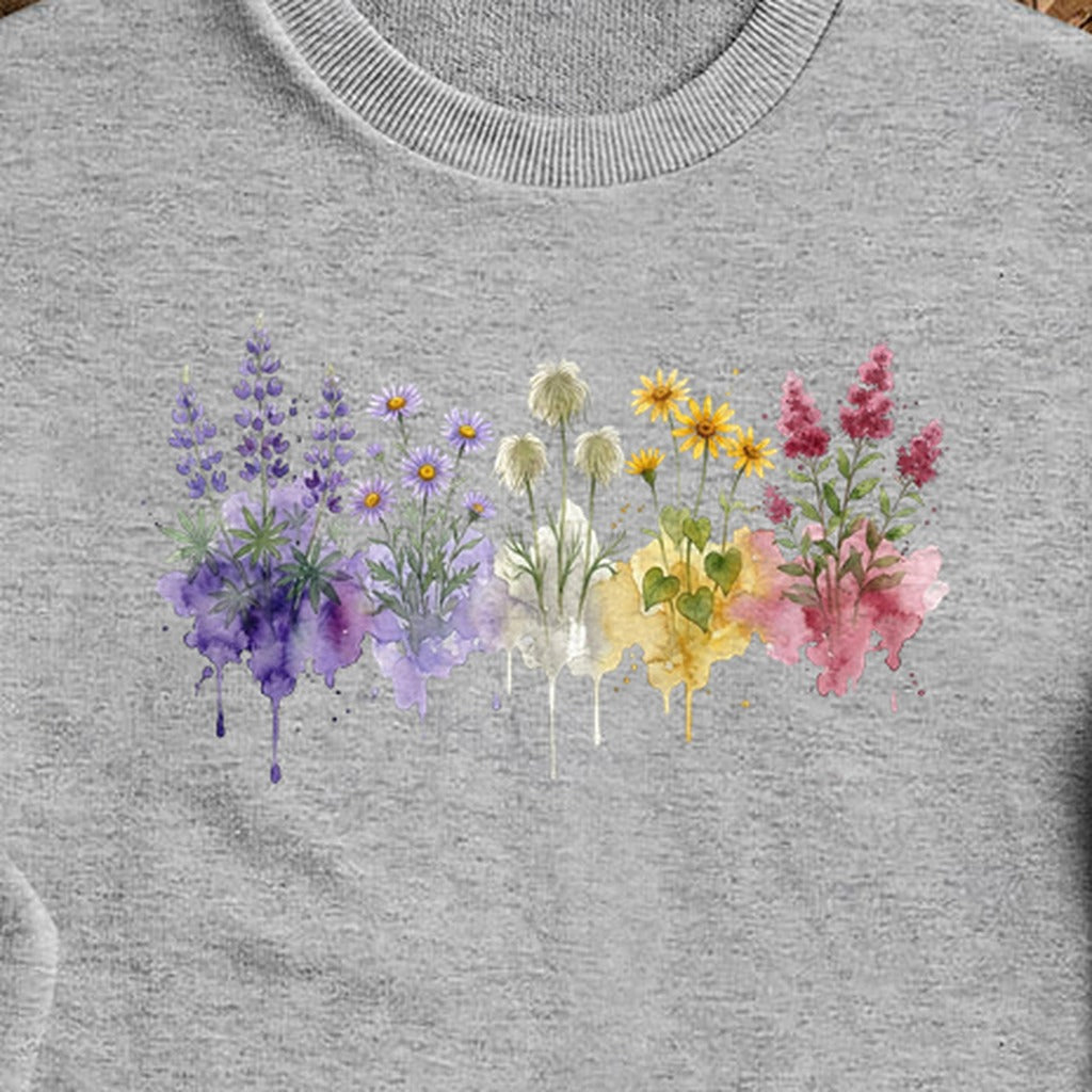 Watercolor North Cascades Wildflowers Crewneck Sweatshirt