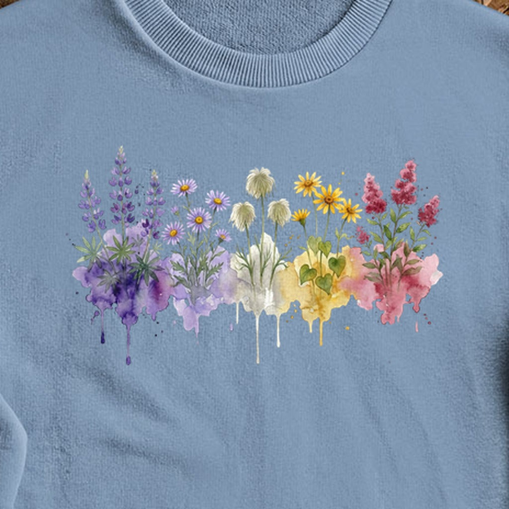 Watercolor North Cascades Wildflowers Crewneck Sweatshirt