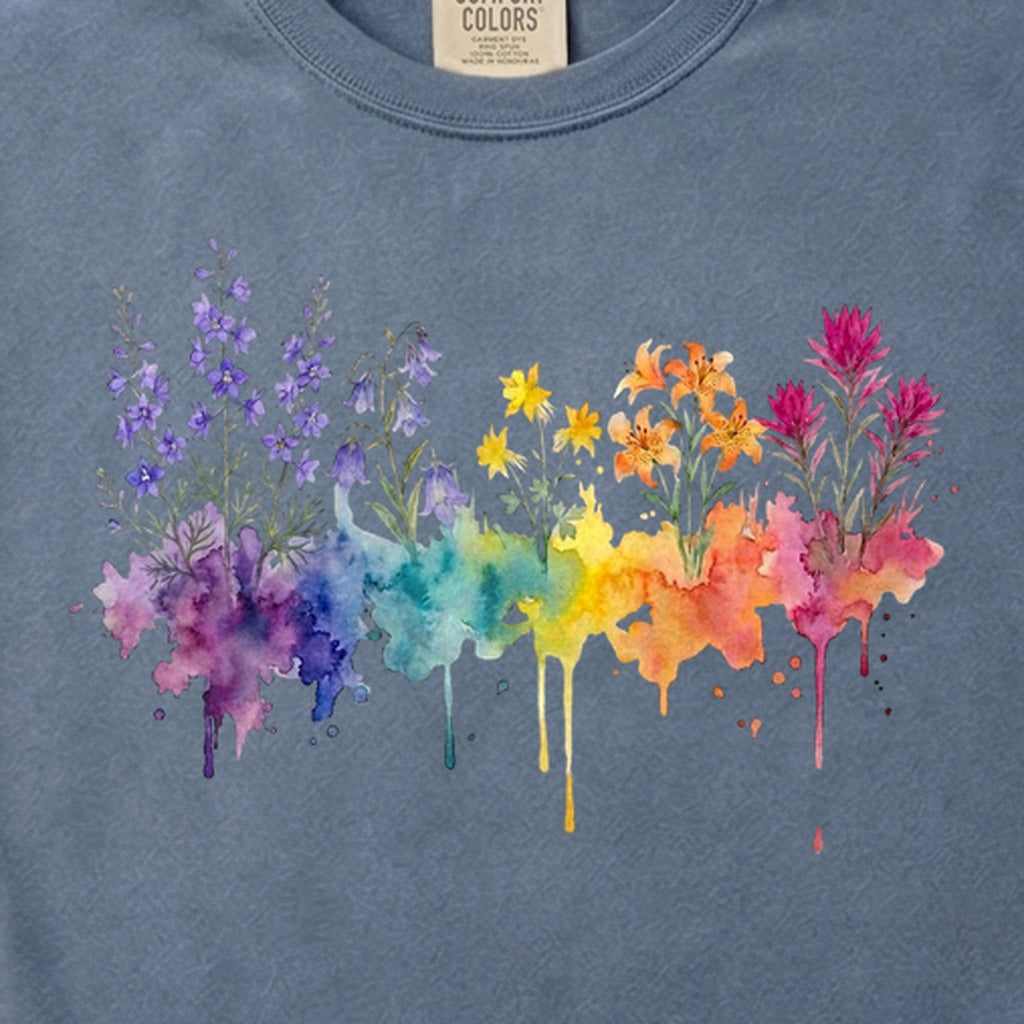 Watercolor Olympic Wildflowers Cotton T-Shirt