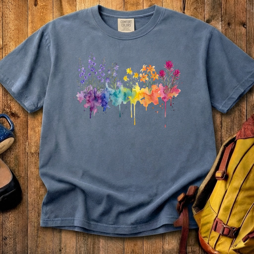 Watercolor Olympic Wildflowers Cotton T-Shirt