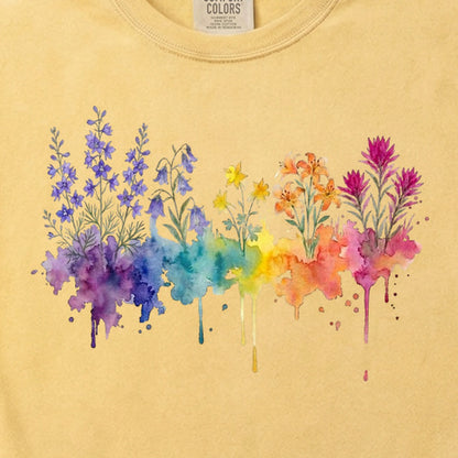 Watercolor Olympic Wildflowers Cotton T-Shirt