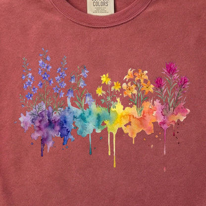 Watercolor Olympic Wildflowers Cotton T-Shirt