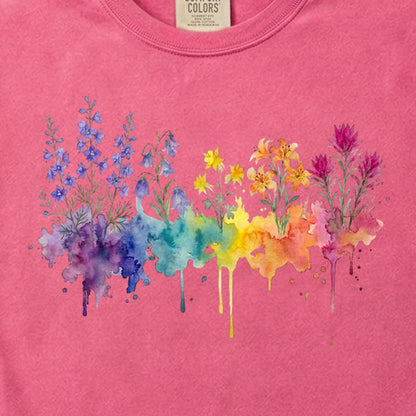 Watercolor Olympic Wildflowers Cotton T-Shirt