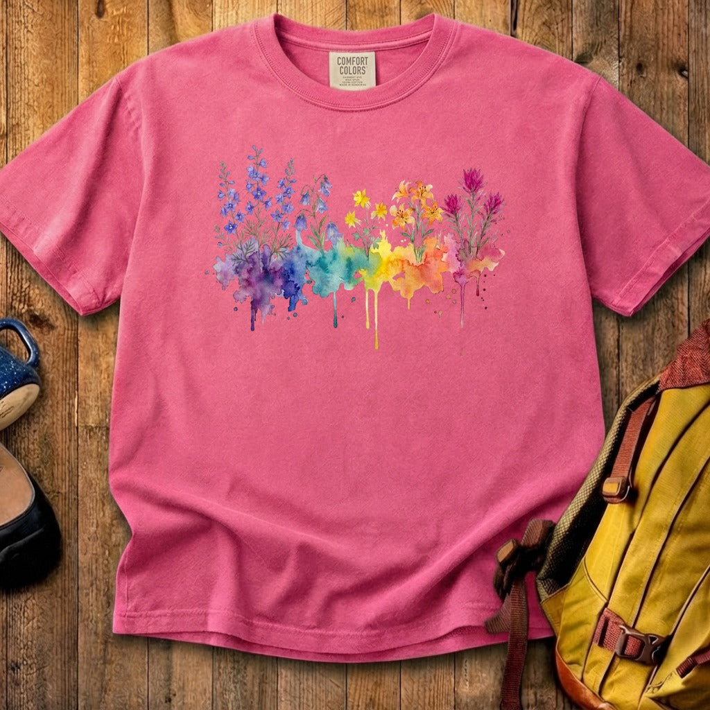 Watercolor Olympic Wildflowers Cotton T-Shirt