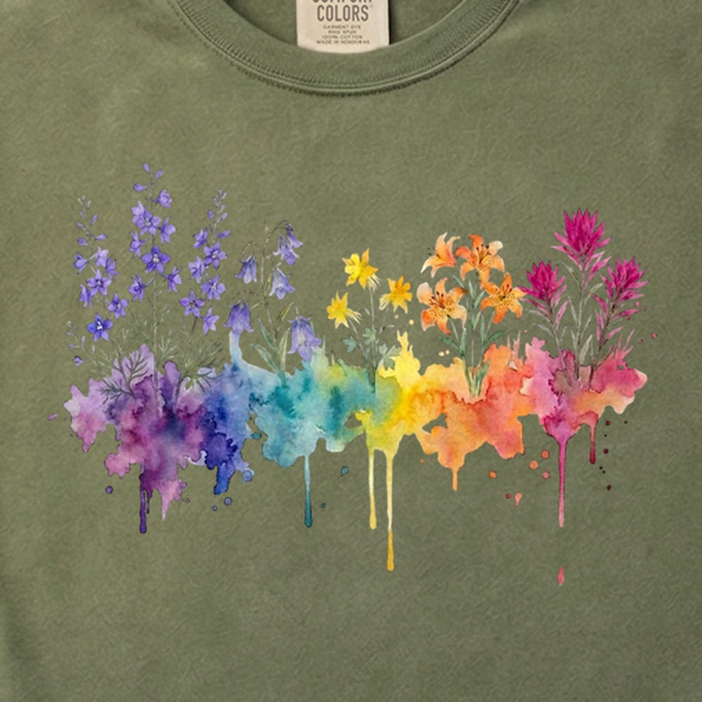 Watercolor Olympic Wildflowers Cotton T-Shirt