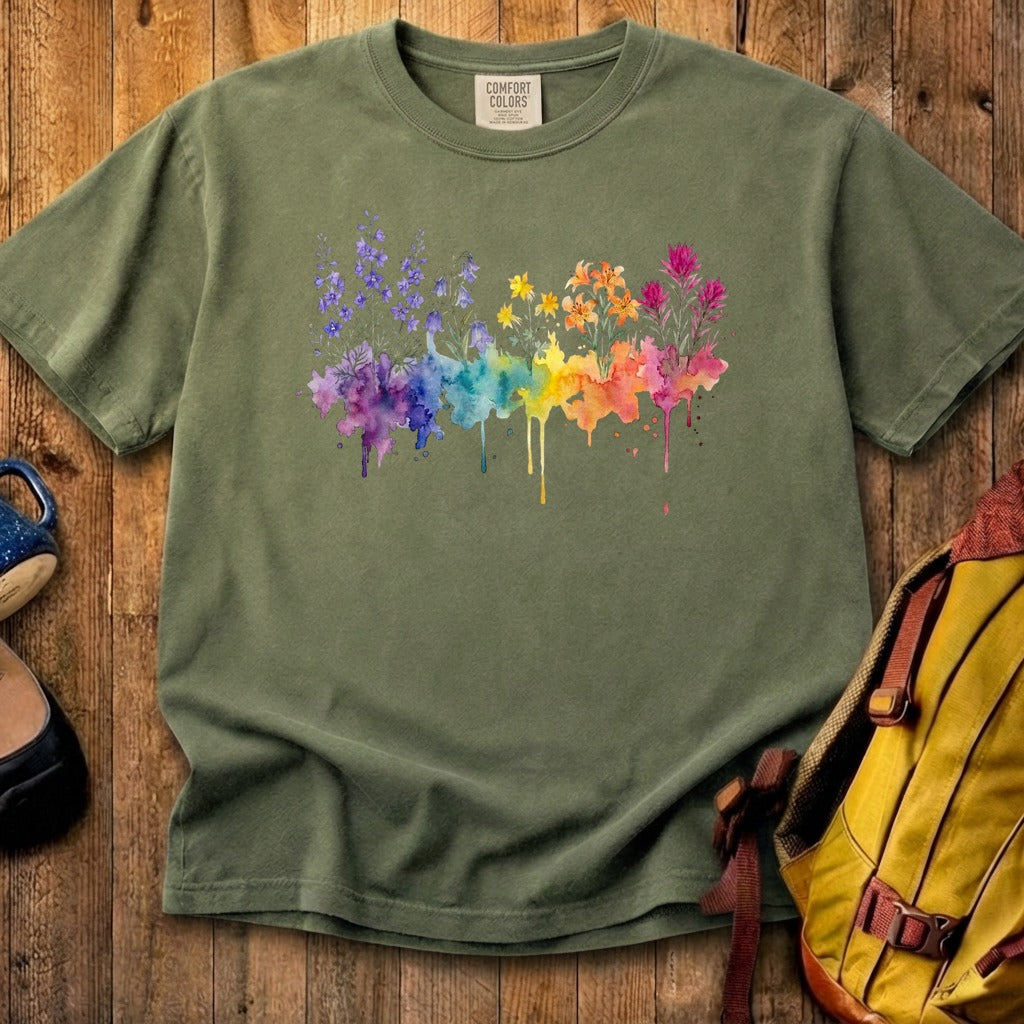 Watercolor Olympic Wildflowers Cotton T-Shirt