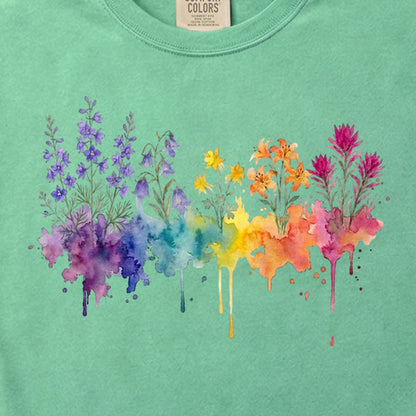Watercolor Olympic Wildflowers Cotton T-Shirt