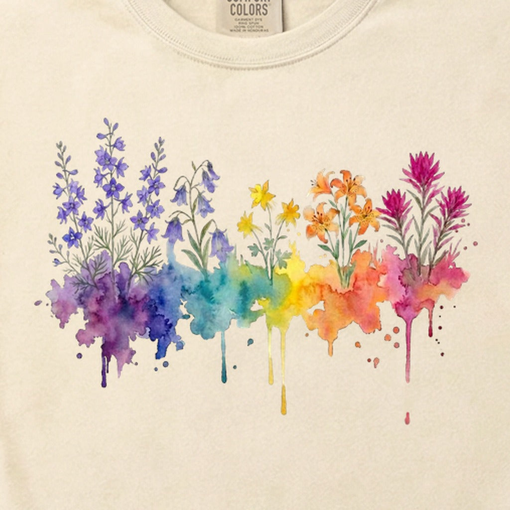 Watercolor Olympic Wildflowers Cotton T-Shirt