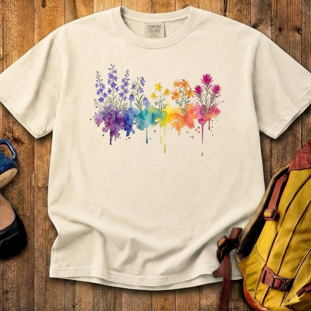 Watercolor Olympic Wildflowers Cotton T-Shirt
