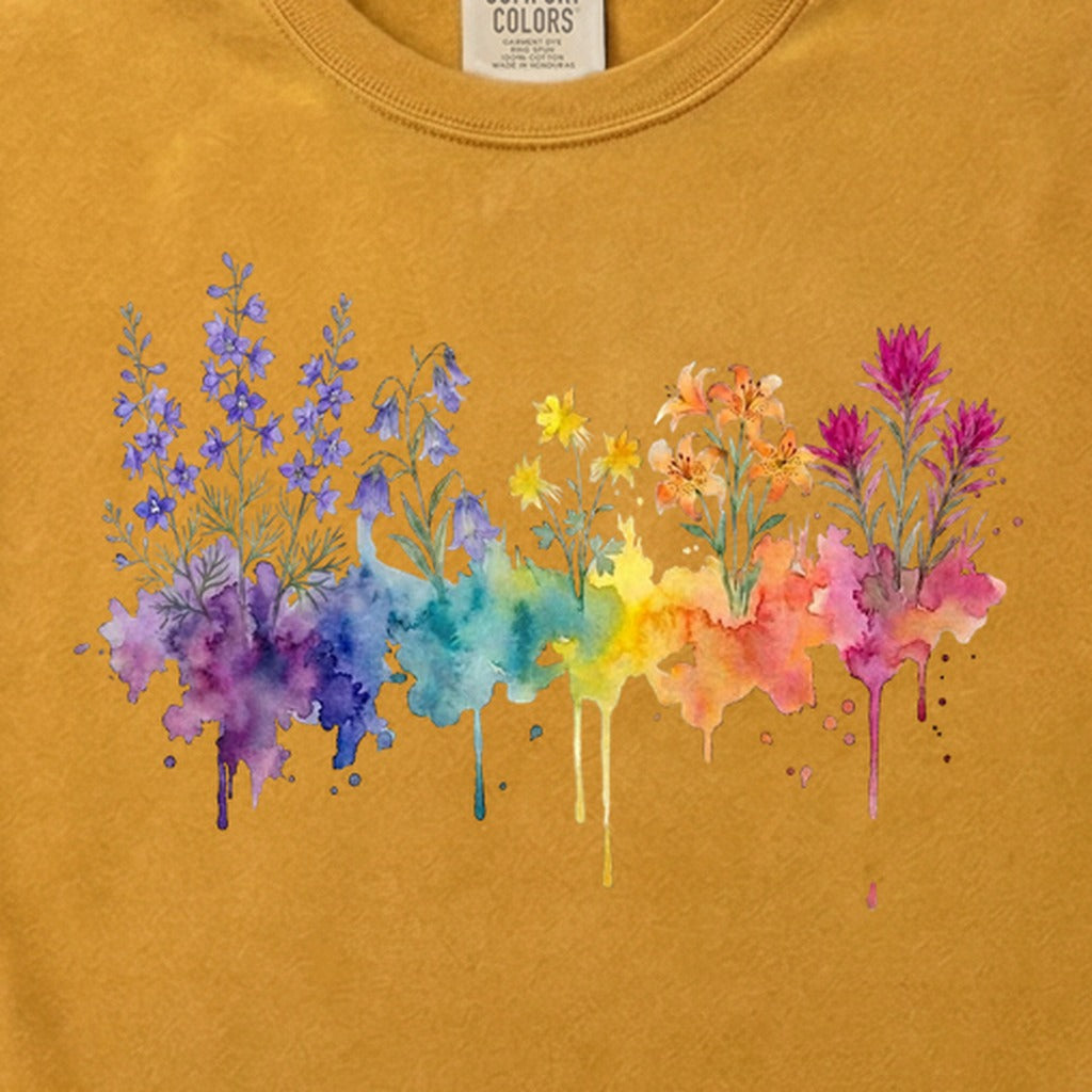 Watercolor Olympic Wildflowers Cotton T-Shirt