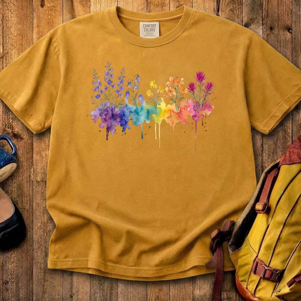 Watercolor Olympic Wildflowers Cotton T-Shirt