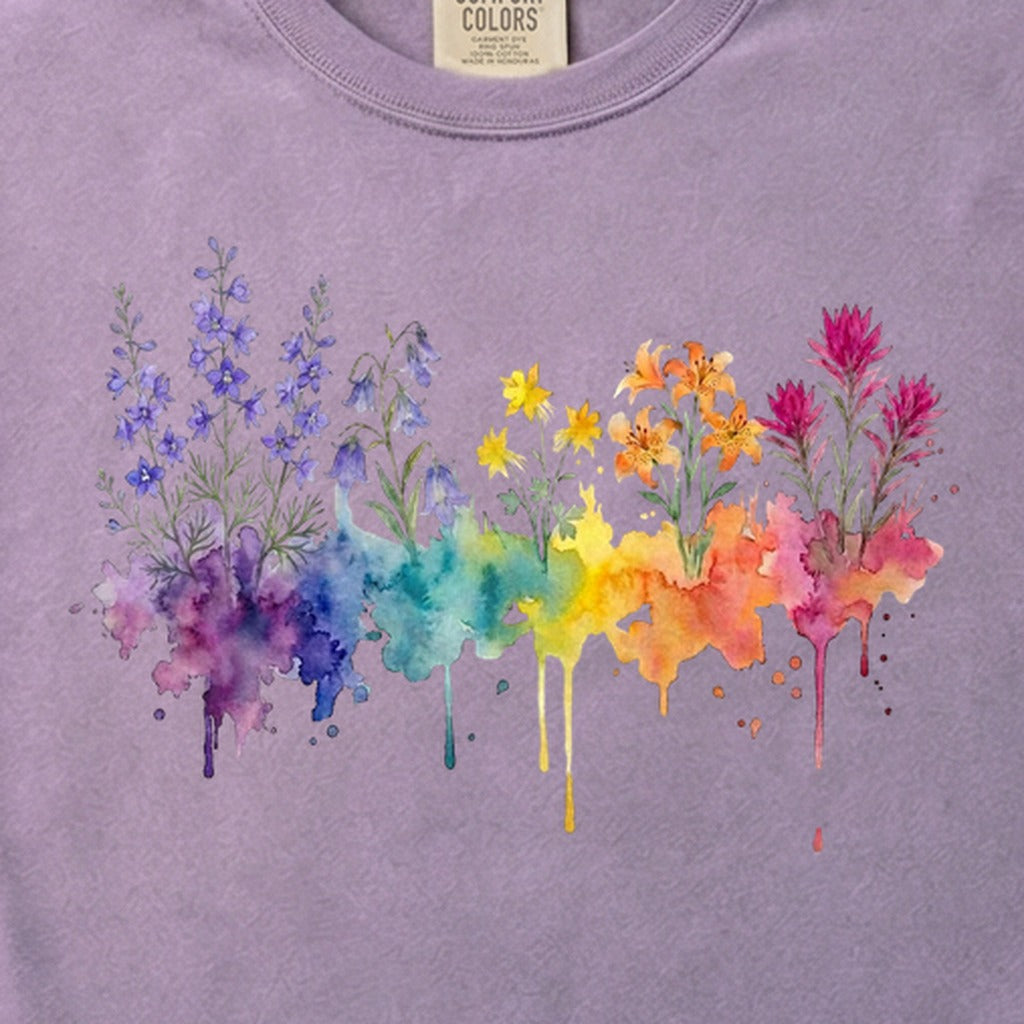 Watercolor Olympic Wildflowers Cotton T-Shirt