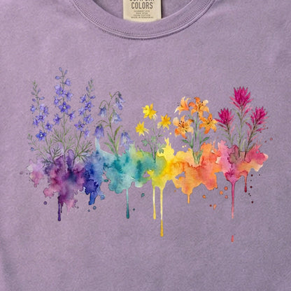 Watercolor Olympic Wildflowers Cotton T-Shirt