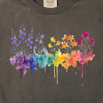 Watercolor Olympic Wildflowers Cotton T-Shirt