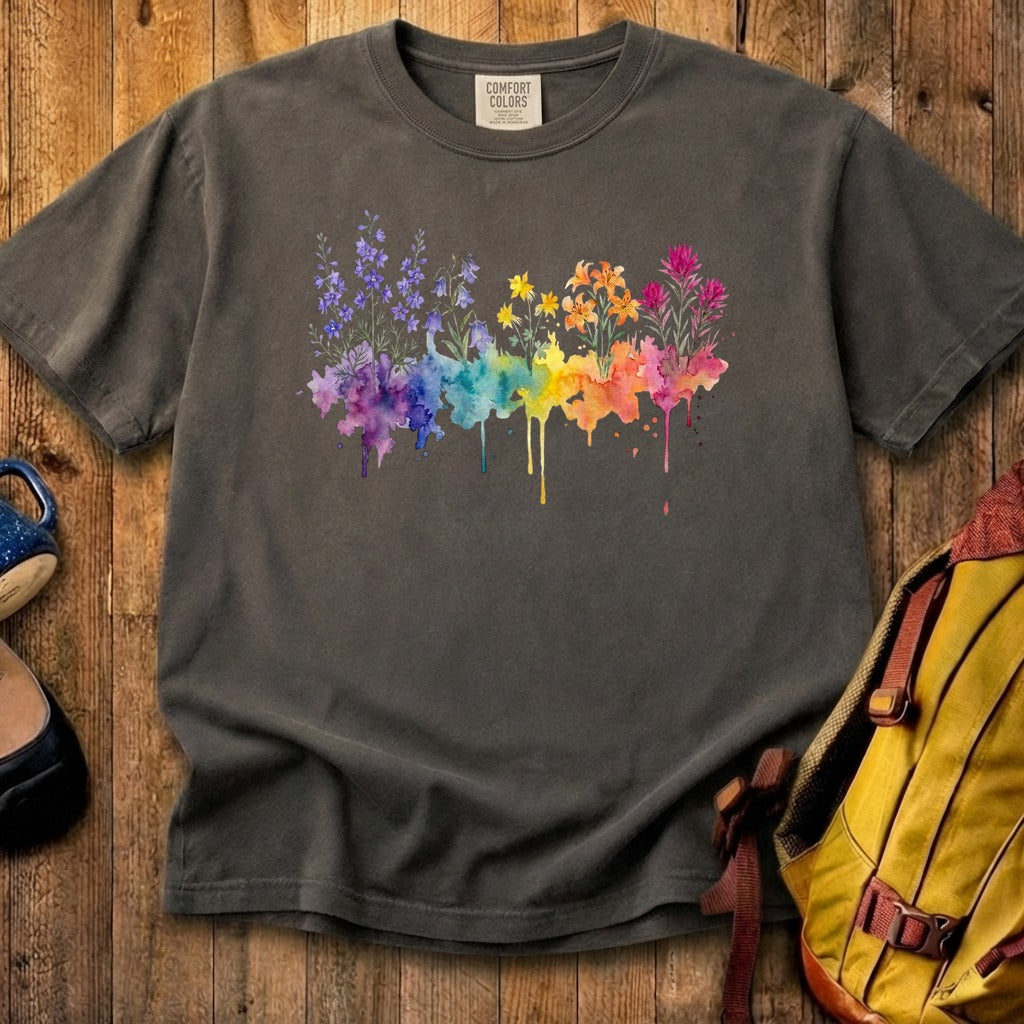 Watercolor Olympic Wildflowers Cotton T-Shirt