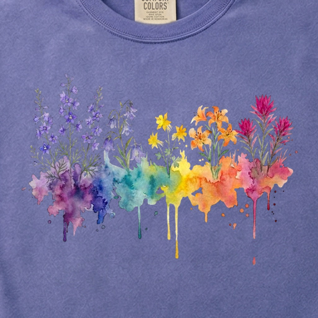 Watercolor Olympic Wildflowers Cotton T-Shirt