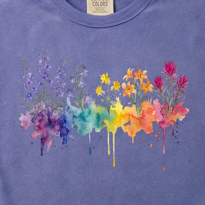 Watercolor Olympic Wildflowers Cotton T-Shirt