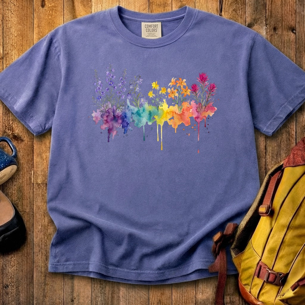 Watercolor Olympic Wildflowers Cotton T-Shirt