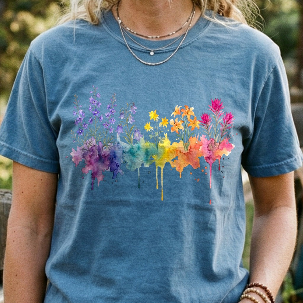 Watercolor Olympic Wildflowers Cotton T-Shirt