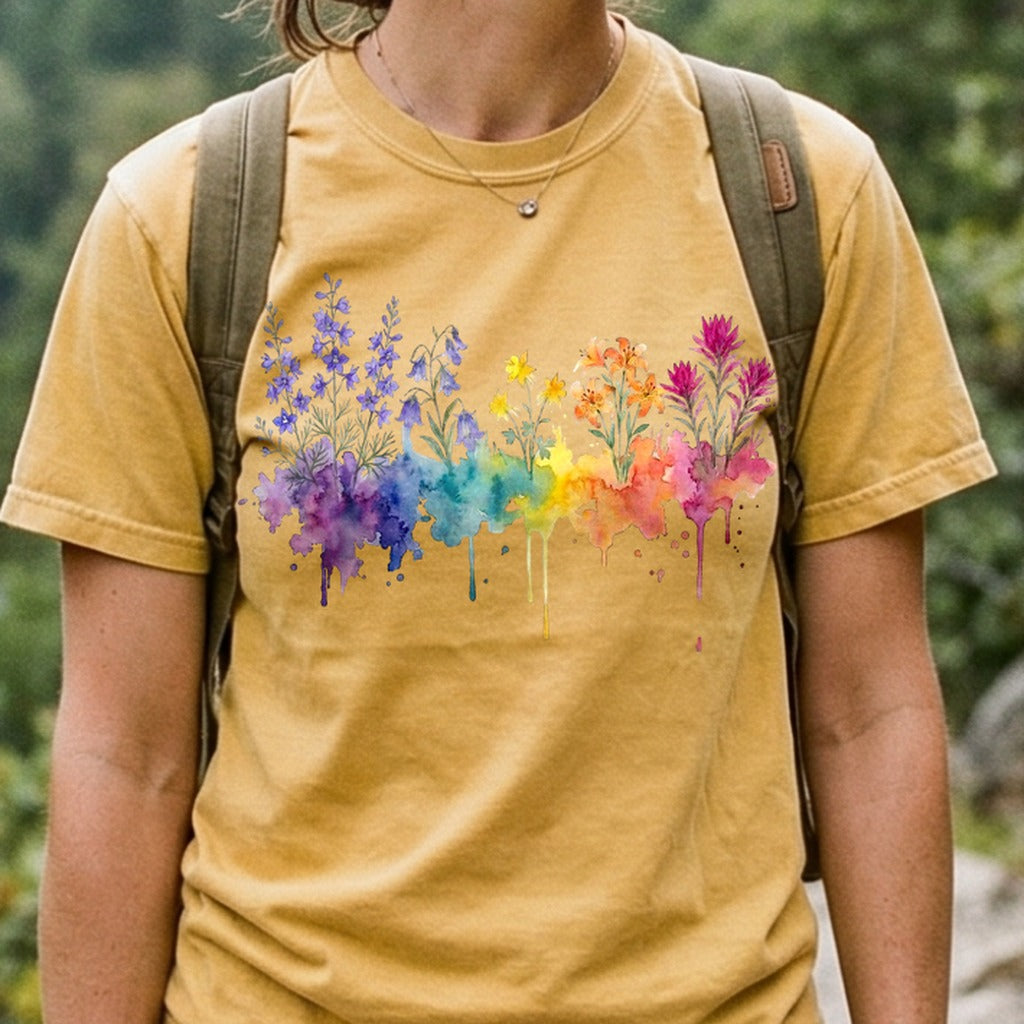 Watercolor Olympic Wildflowers Cotton T-Shirt