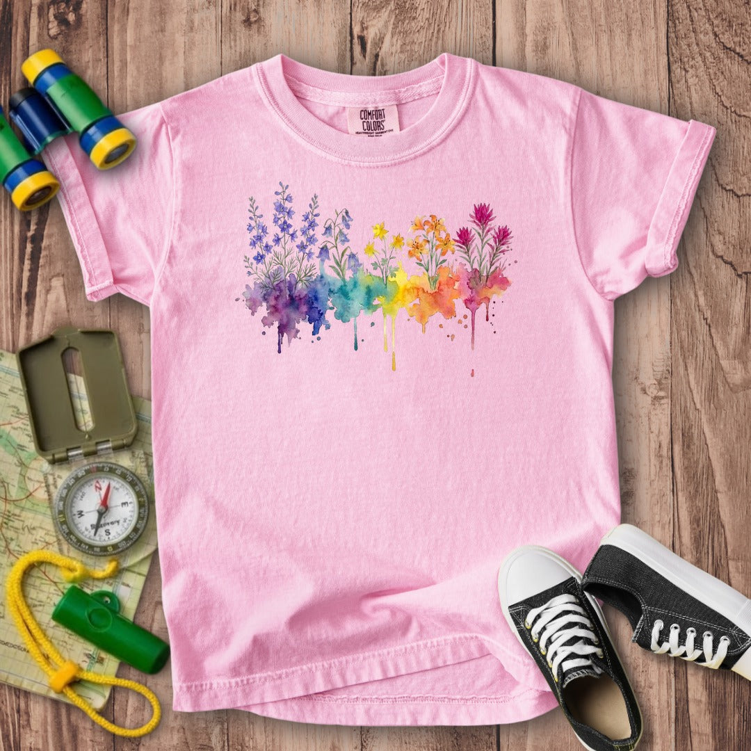 Watercolor Olympic Wildflowers Kids Cotton T-Shirt