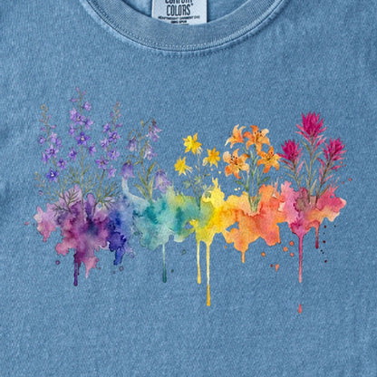 Watercolor Olympic Wildflowers Kids Cotton T-Shirt