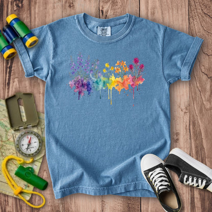 Watercolor Olympic Wildflowers Kids Cotton T-Shirt