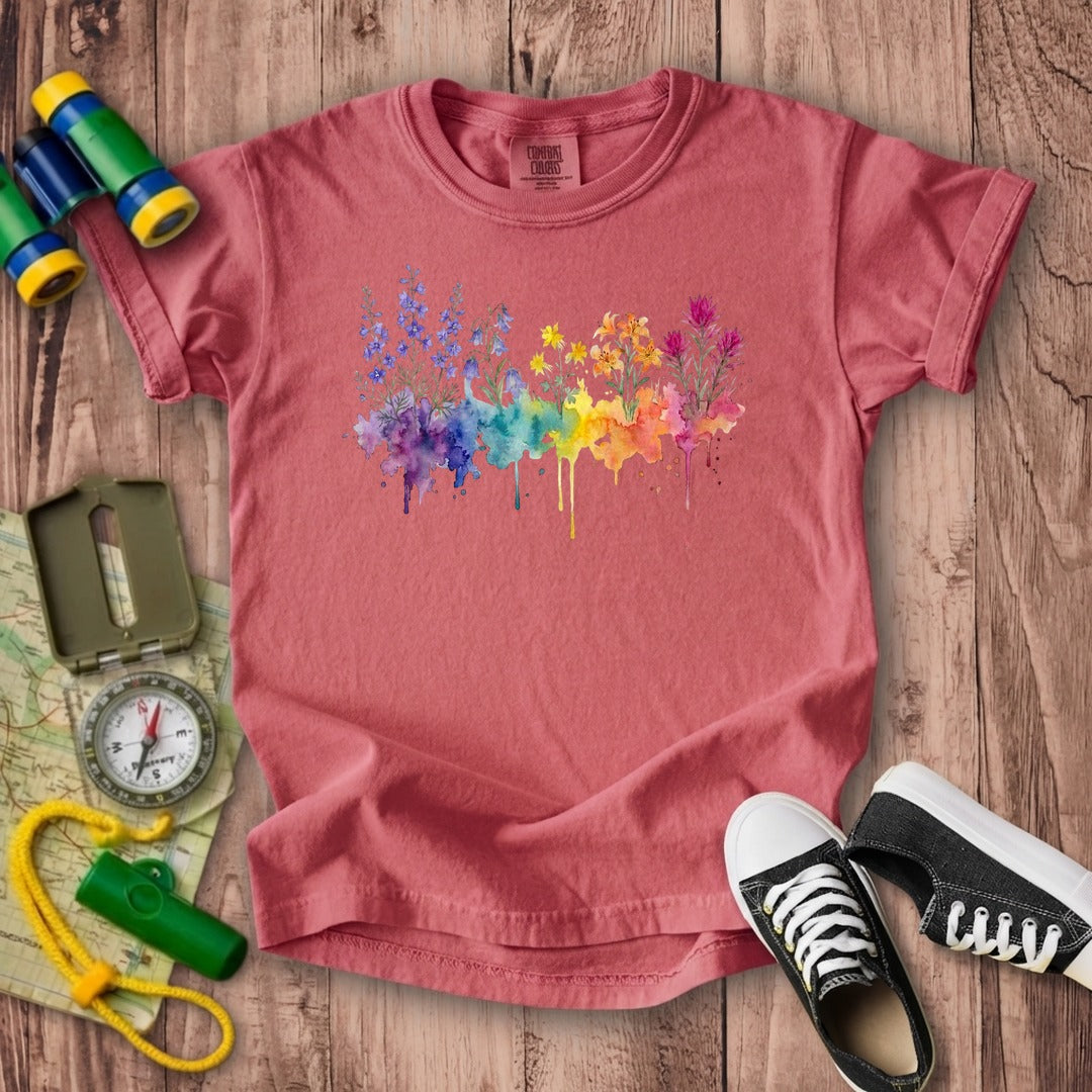 Watercolor Olympic Wildflowers Kids Cotton T-Shirt