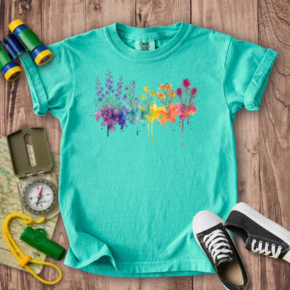 Watercolor Olympic Wildflowers Kids Cotton T-Shirt