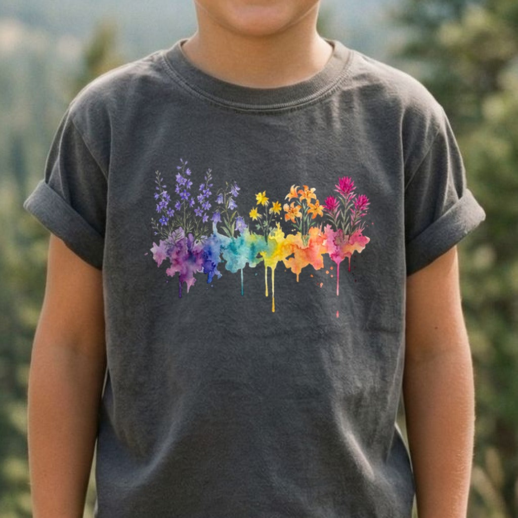 Watercolor Olympic Wildflowers Kids Cotton T-Shirt