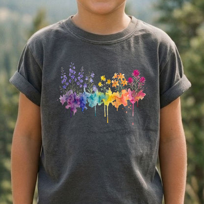 Watercolor Olympic Wildflowers Kids Cotton T-Shirt