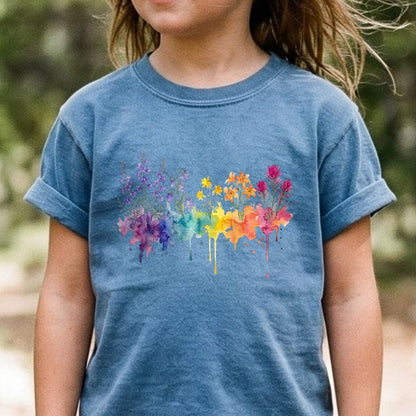 Watercolor Olympic Wildflowers Kids Cotton T-Shirt