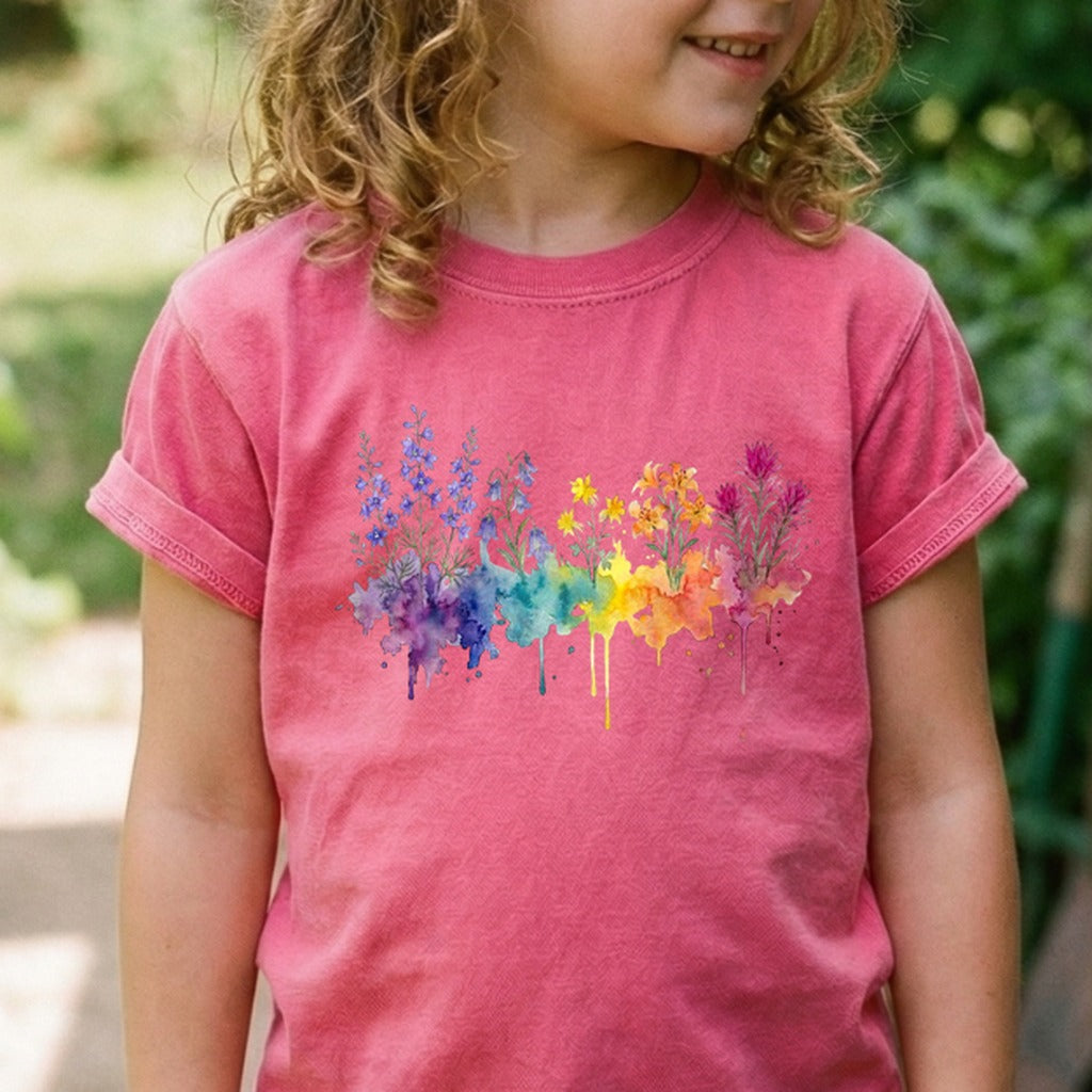 Watercolor Olympic Wildflowers Kids Cotton T-Shirt