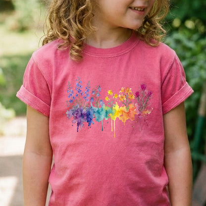 Watercolor Olympic Wildflowers Kids Cotton T-Shirt