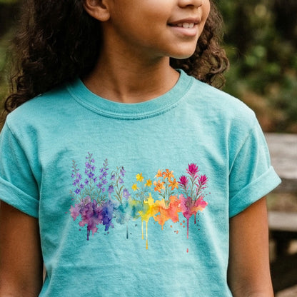 Watercolor Olympic Wildflowers Kids Cotton T-Shirt