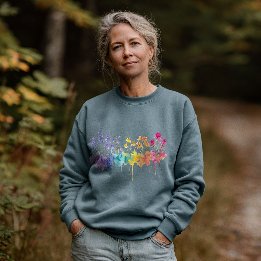 Watercolor Olympic Wildflowers Crewneck Sweatshirt