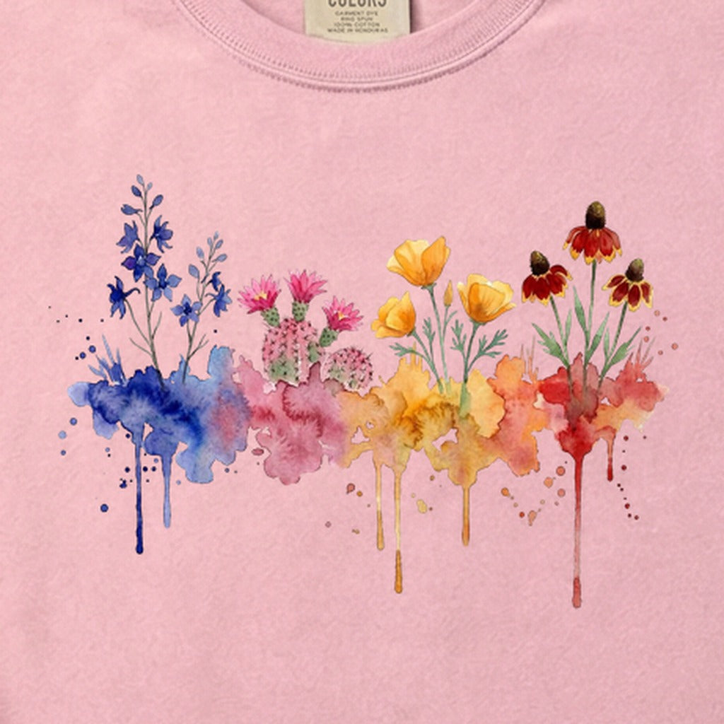 Watercolor Petrified Forest Wildflowers Cotton T-Shirt