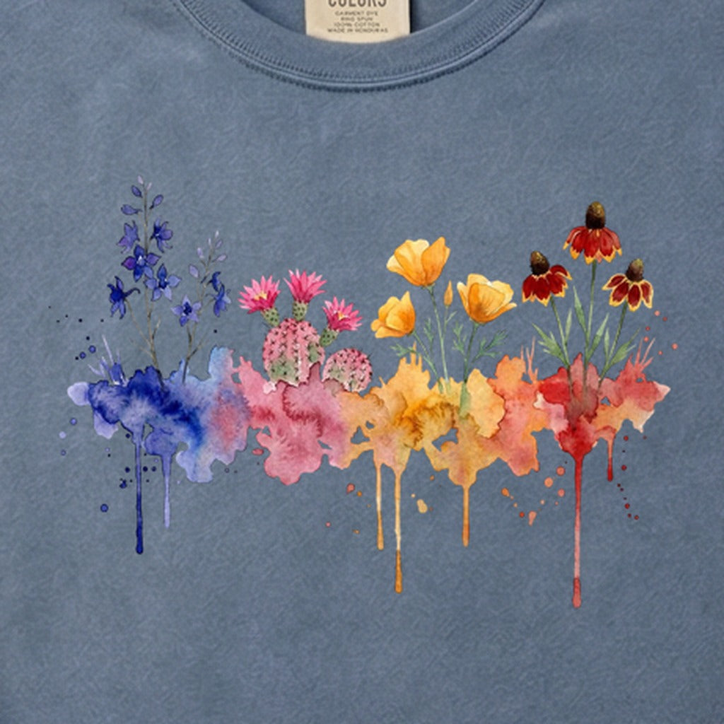 Watercolor Petrified Forest Wildflowers Cotton T-Shirt