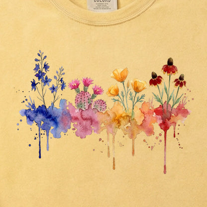 Watercolor Petrified Forest Wildflowers Cotton T-Shirt
