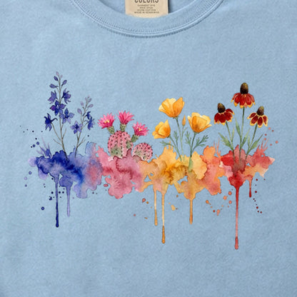 Watercolor Petrified Forest Wildflowers Cotton T-Shirt