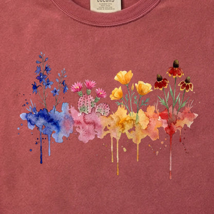 Watercolor Petrified Forest Wildflowers Cotton T-Shirt