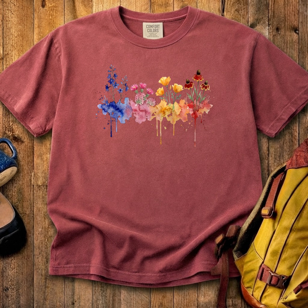 Watercolor Petrified Forest Wildflowers Cotton T-Shirt