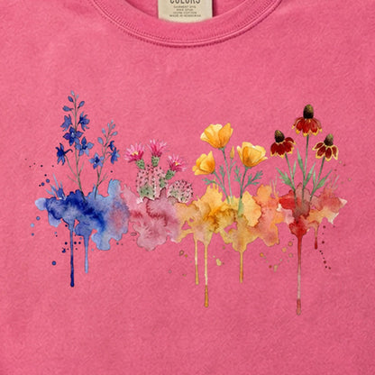 Watercolor Petrified Forest Wildflowers Cotton T-Shirt