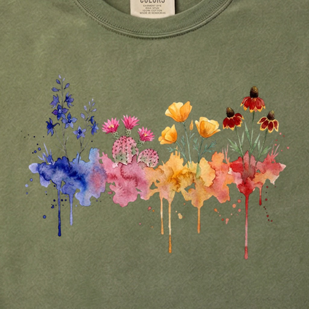 Watercolor Petrified Forest Wildflowers Cotton T-Shirt