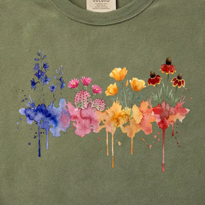 Watercolor Petrified Forest Wildflowers Cotton T-Shirt