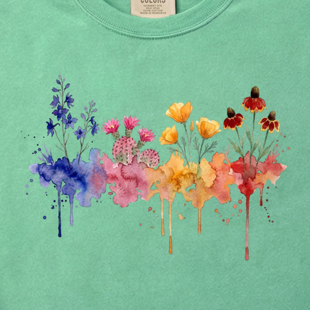 Watercolor Petrified Forest Wildflowers Cotton T-Shirt